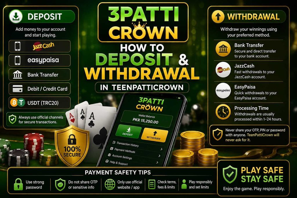 Deposit & Withdraw Money in 3patti Crown Game